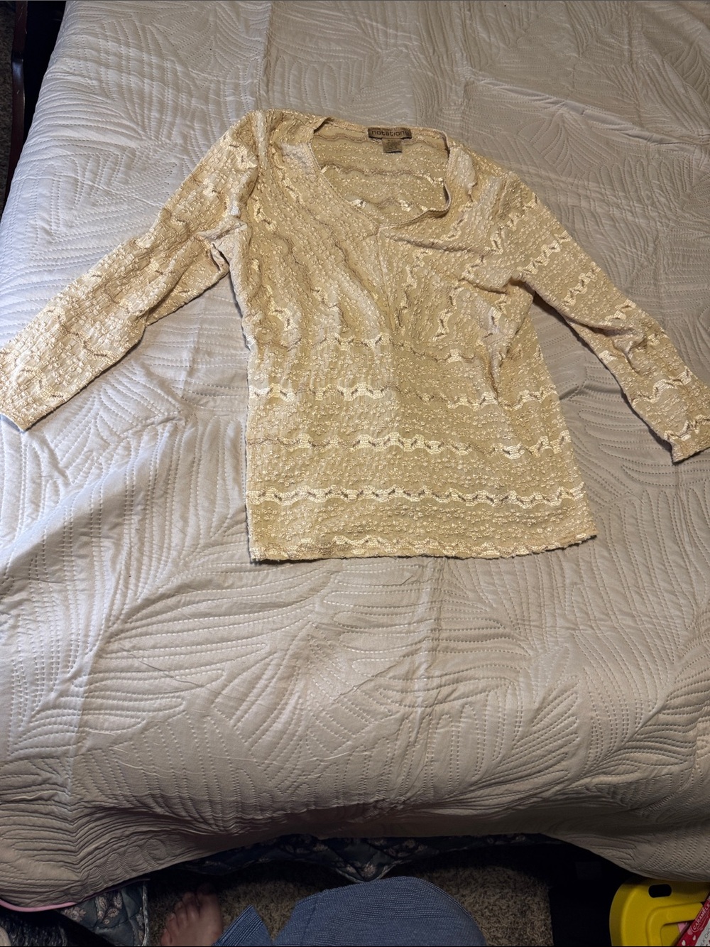 Notations Lace-Overlay Long Sleeve Women's Top in Champagne XL See pics
